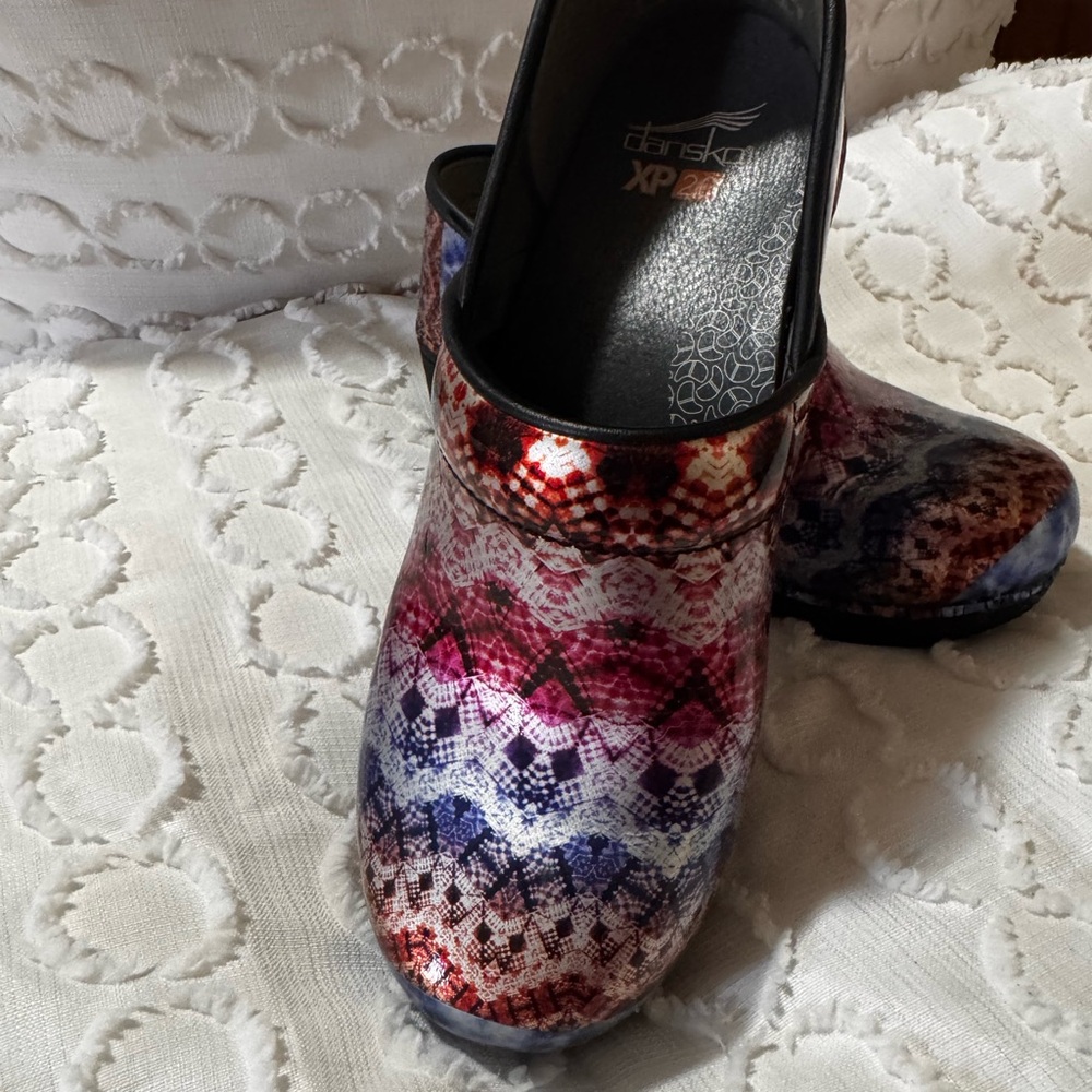 Dansko Red and Purple Mules Vibrant Cozy Design